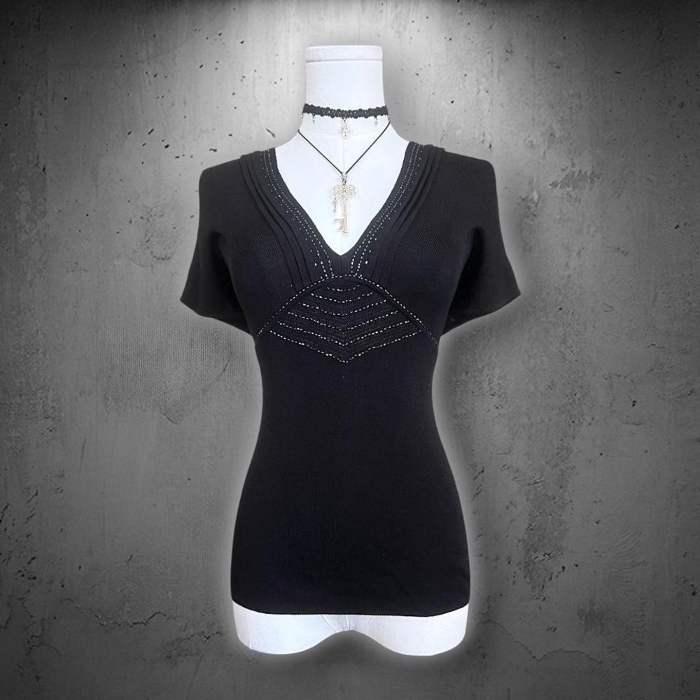 Vintage Emma James Black Beaded Silk Blend Knit Top - Picture 2 of 8